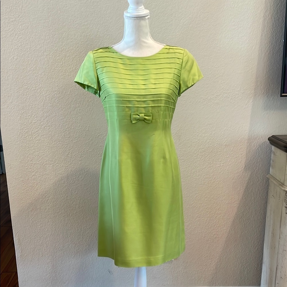 TALBOTS SILK Petite Green Pleated Embellished Sheath Dress